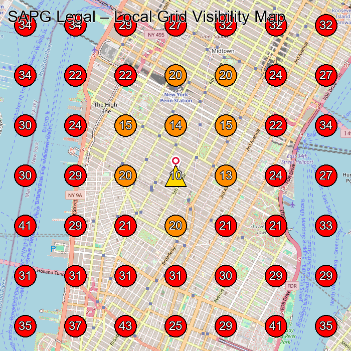 SAPG Legal GeoGrid visibility map for Legal Services in New York